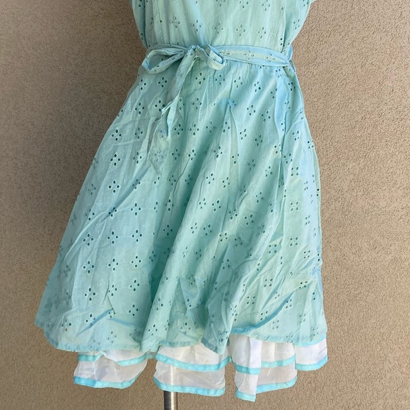 Mint Eyelet Crochet Fully Lined Belted Mini Dress - Picture 10 of 11